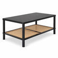 Airfind 2-Tier Boho Coffee Table for Living Room Rectangular Center Table with Rubber Wood Frame and PVC Rattan Storage Shelf, 185 lbs Capacity