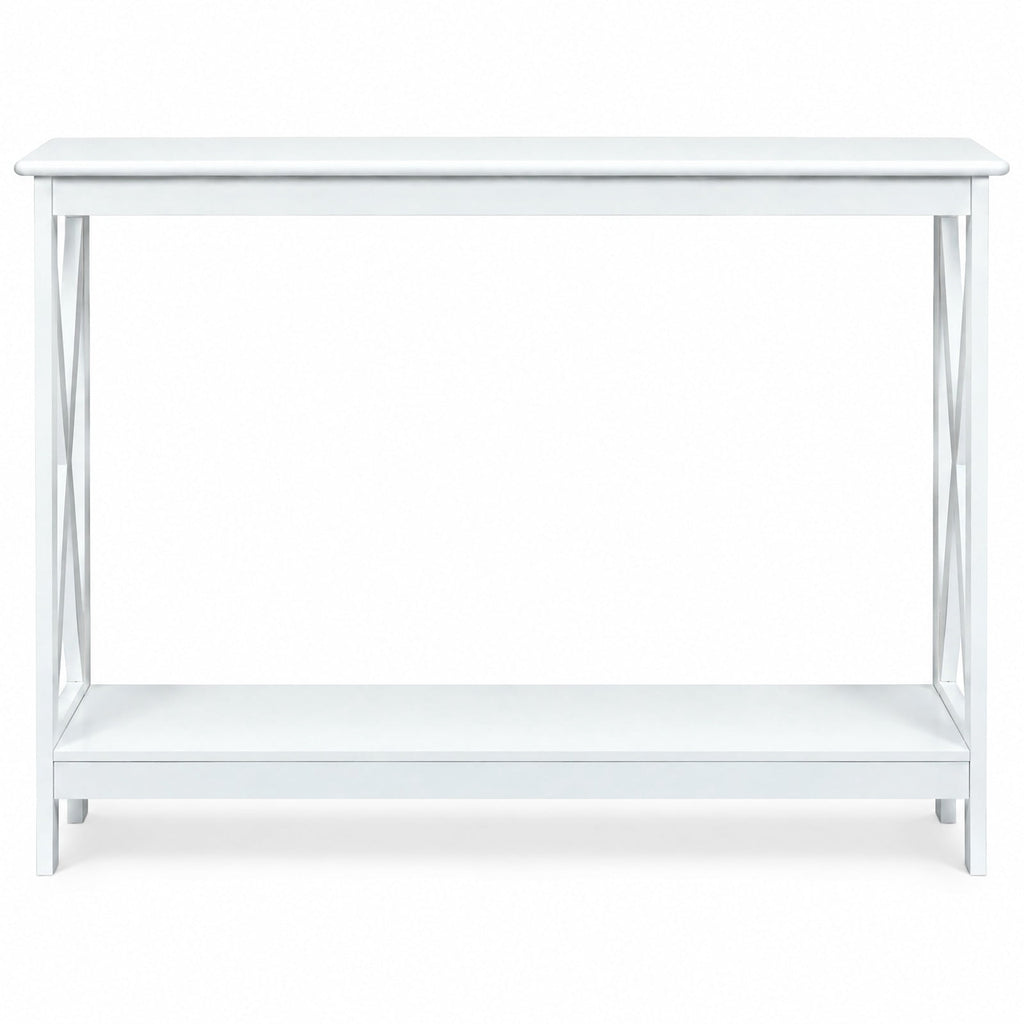 Airfind 2-Tier Console X-Design Sofa Side Accent Table, 66 lbs Capacity, P2 MDF Frame, 39.5 x 12 x 31.5 Footprint, White