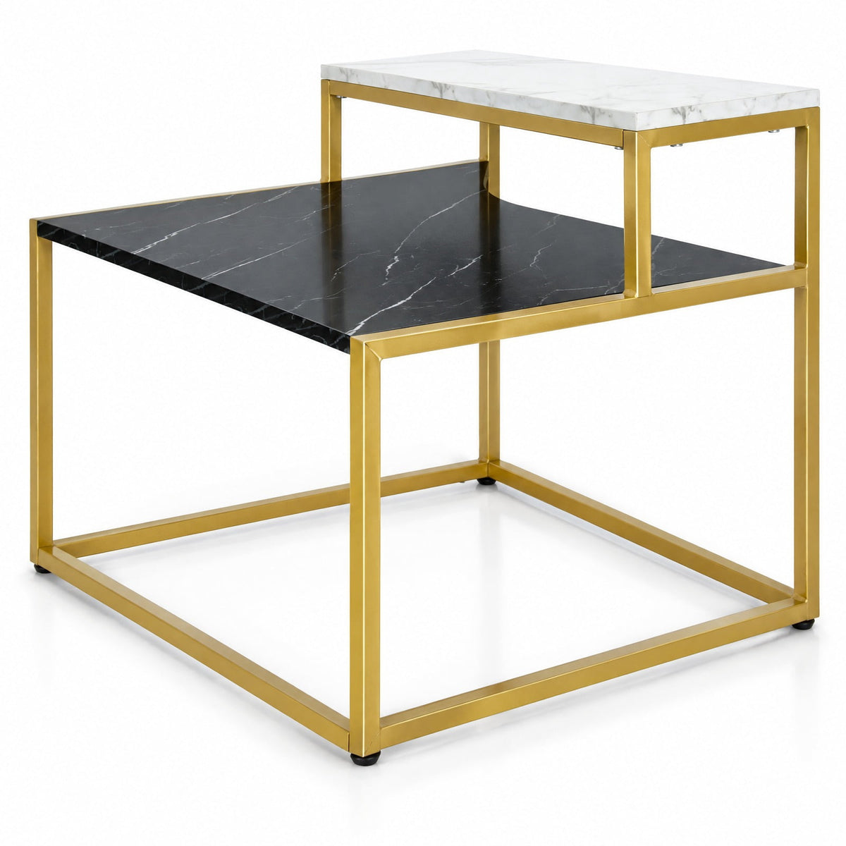 Airfind 2 Tier End Side Table with Metal and Storage Shelf for Living Room, 66 Lbs Capacity, Metal Mdf, 24 Inch X 18 Inch X 22 Inch, White