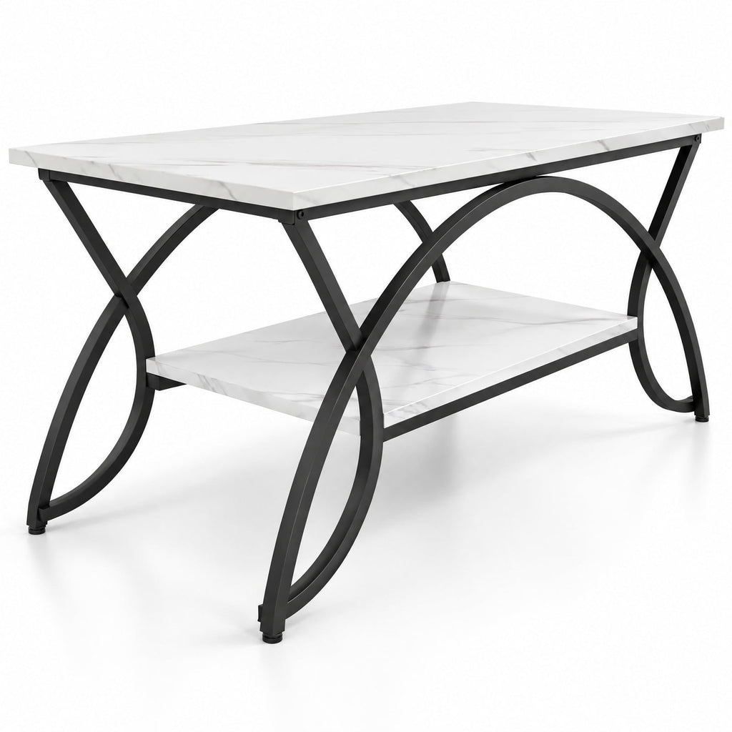 Airfind 2-Tier Faux Marble Coffee Table with Marble Top and Metal Frame, 110 lbs Capacity, Engineered wood steel Frame, Black White