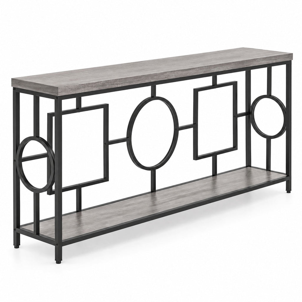 Airfind 2-Tier Faux Marble Top Console Table with Storage Shelf for Hallway, 110 lbs Capacity, MDF Metal Frame, Brown
