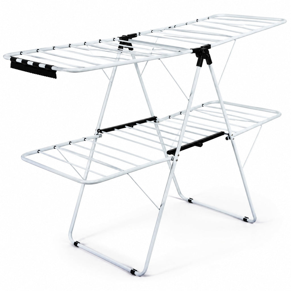 Airfind 2-Tier Foldable Clothes Drying Rack with Adjustable Gullwing, 80 lbs Capacity, Steel Plastic Frame for Everyday Use, White