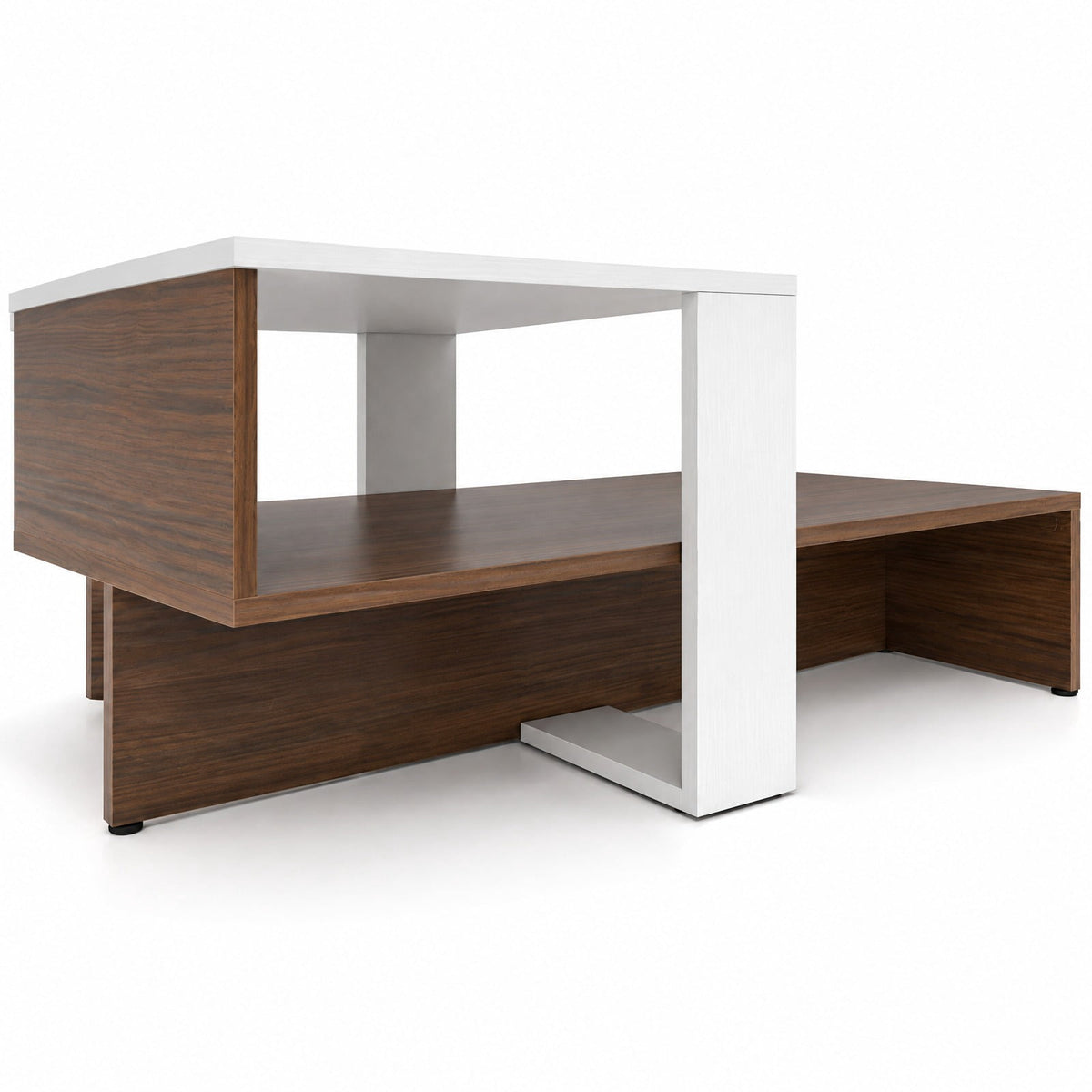 Airfind 2-Tier Geometric Coffee Table with Storage Shelves for Living Room and Reception Room, 110 lbs Capacity, Engineered Wood Frame, White