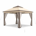 Airfind 2-Tier Pop-Up Gazebo Tent Portable Canopy Shelter Carry Bag Mesh, Polyester fabric steel pipe Frame, Brown