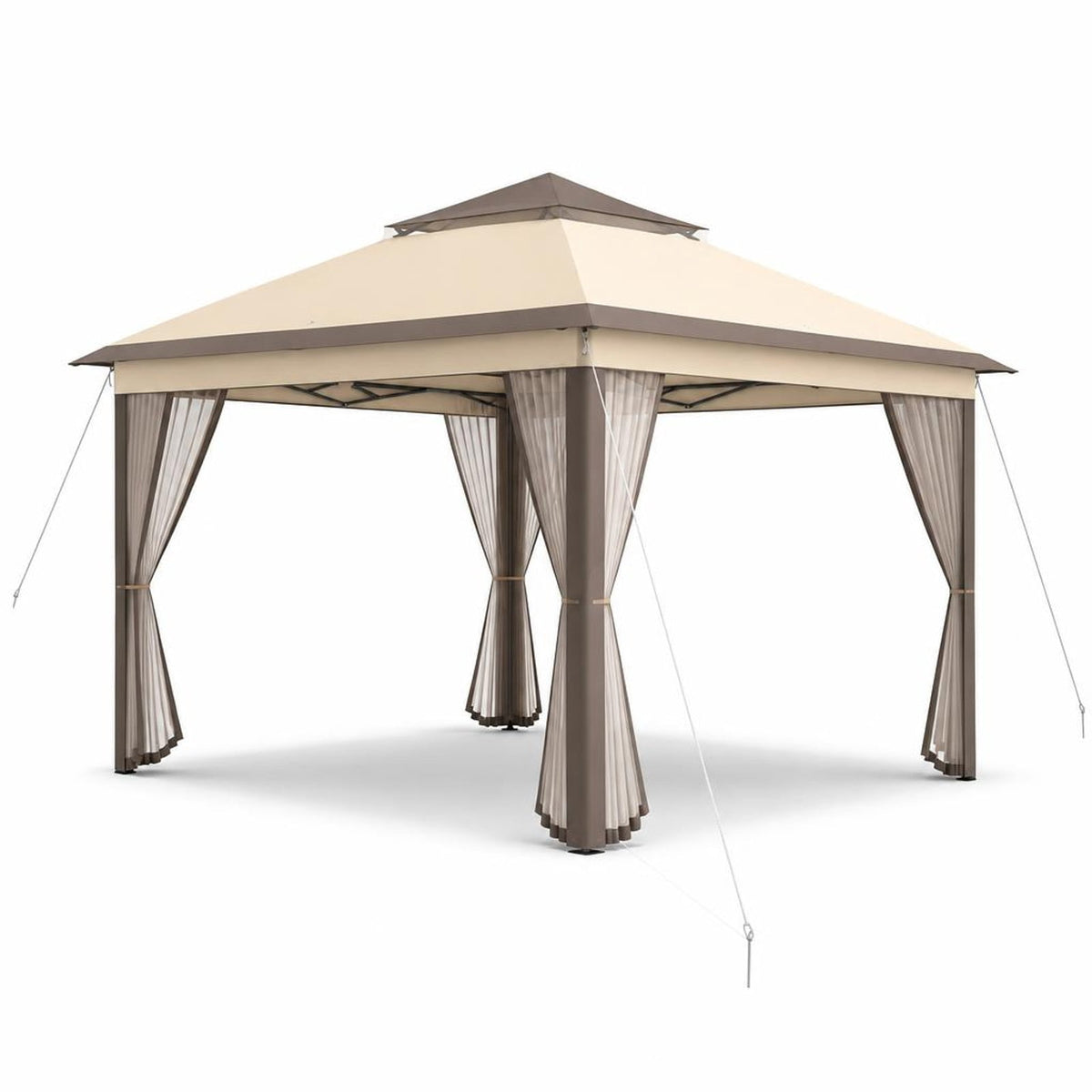 Airfind 2-Tier Pop-Up Gazebo Tent Portable Canopy Shelter Carry Bag Mesh, Polyester fabric steel pipe Frame, Brown
