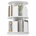 Airfind Bookshelf, 2-Tier Rotating, with Dividers and Anti-falling Baffles, 145 lbs Capacity, Engineered Wood Frame, White