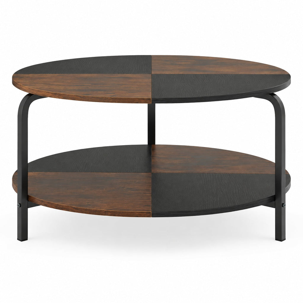 Airfind 2-Tier Round Coffee Table Metal Frame with Storage Shelf, 220 lbs Capacity, Engineered Wood Metal Frame, Coffee
