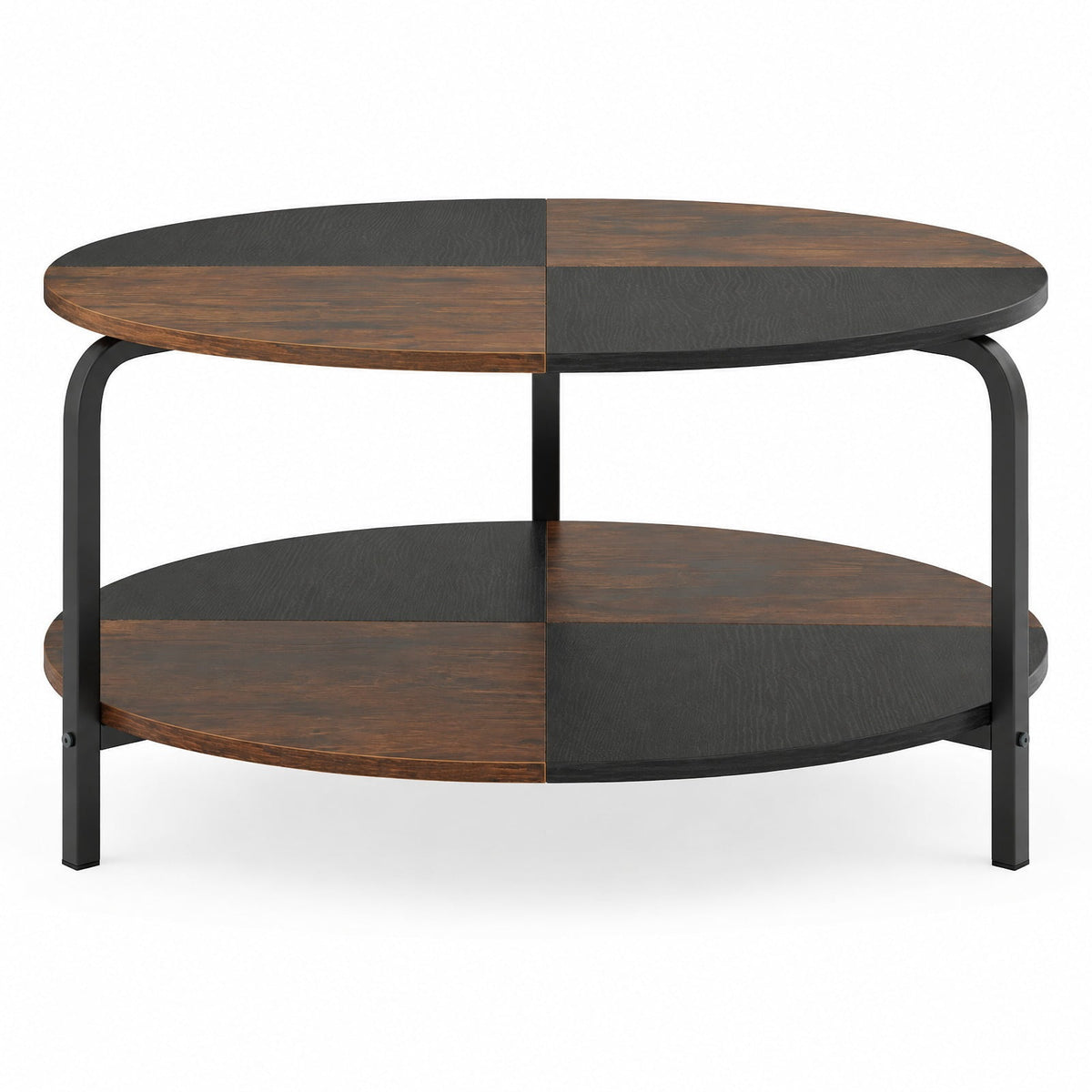 Airfind 2-Tier Round Coffee Table Metal Frame with Storage Shelf, 220 lbs Capacity, Engineered Wood Metal Frame, Coffee