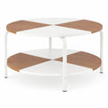 Airfind 2-Tier Round Coffee Table Metal Frame with Storage Shelf-Natural and White, 220 lbs Capacity, Engineered Wood Metal Frame, Coffee