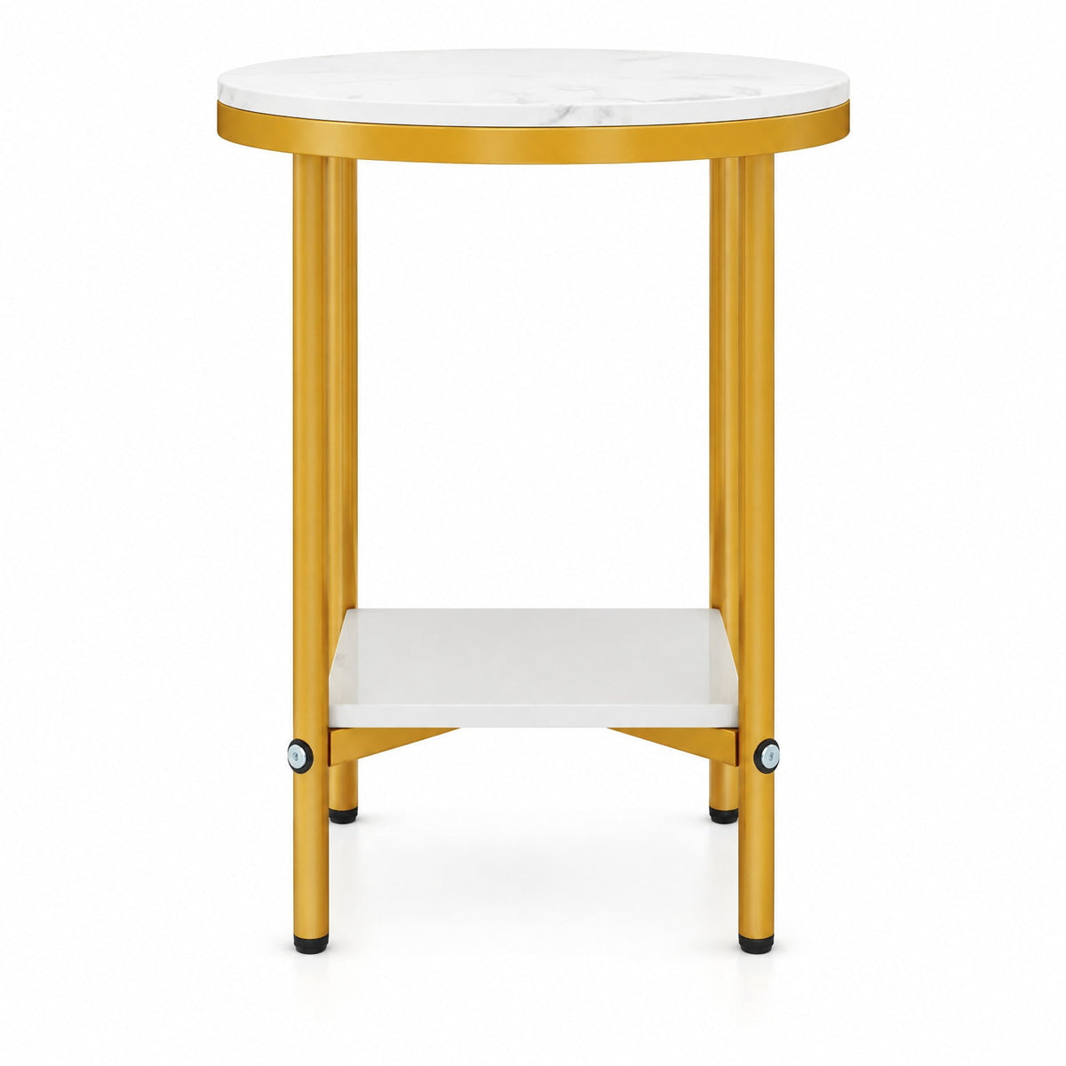 Airfind 2-Tier Round Coffee Table with Storage Shelf-1, 66 lbs Capacity, Engineered Wood Metal Frame, 16 x 16 x 20 Footprint, White