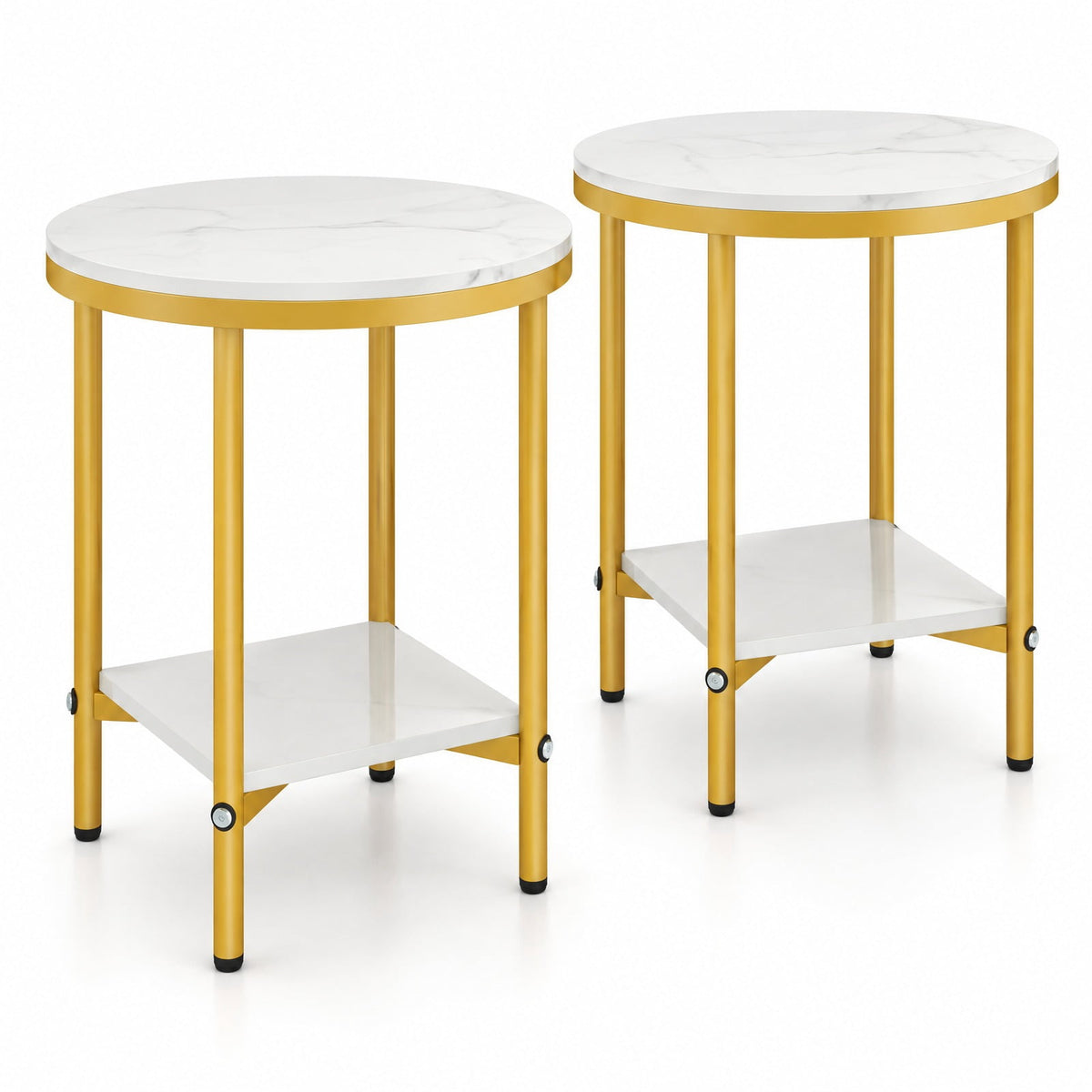Airfind 2-Tier Round Coffee Table with Storage Shelf-2, 66 lbs Capacity, Engineered Wood Metal Frame, 16 x 16 x 20 Footprint, Coffee