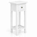 Airfind 2 Tier Slim Nightstand Bedside Table with Drawer Shelf, 155 lbs Capacity, Acacia Wood MDF Frame, 11.5 x 13.5 x 31.5 Footprint, White