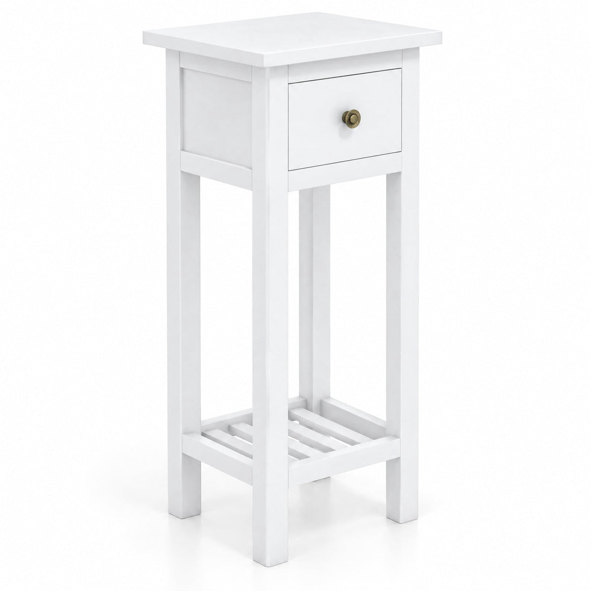 Airfind 2 Tier Slim Nightstand Bedside Table with Drawer Shelf, 155 lbs Capacity, Acacia Wood MDF Frame, 11.5 x 13.5 x 31.5 Footprint, White