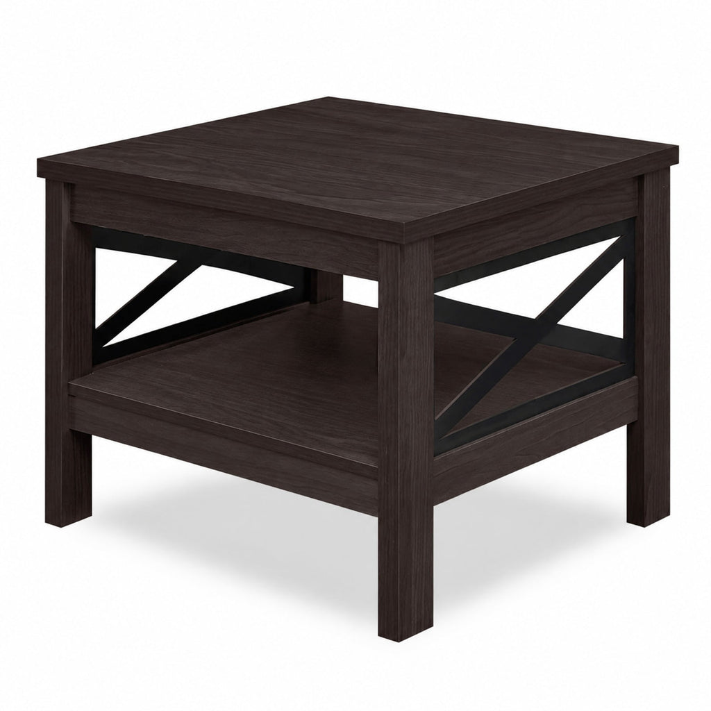 Airfind 2-Tier Square Side Table with Storage Shelf and X-Frame for Bedroom Living Room, 220 lbs Capacity, Engineered Wood MDF Frame, Brown