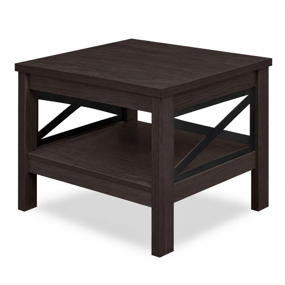 Airfind 2-Tier Square Side Table with Storage Shelf and X-Frame for Bedroom Living Room, 220 lbs Capacity, Engineered Wood MDF Frame, Brown