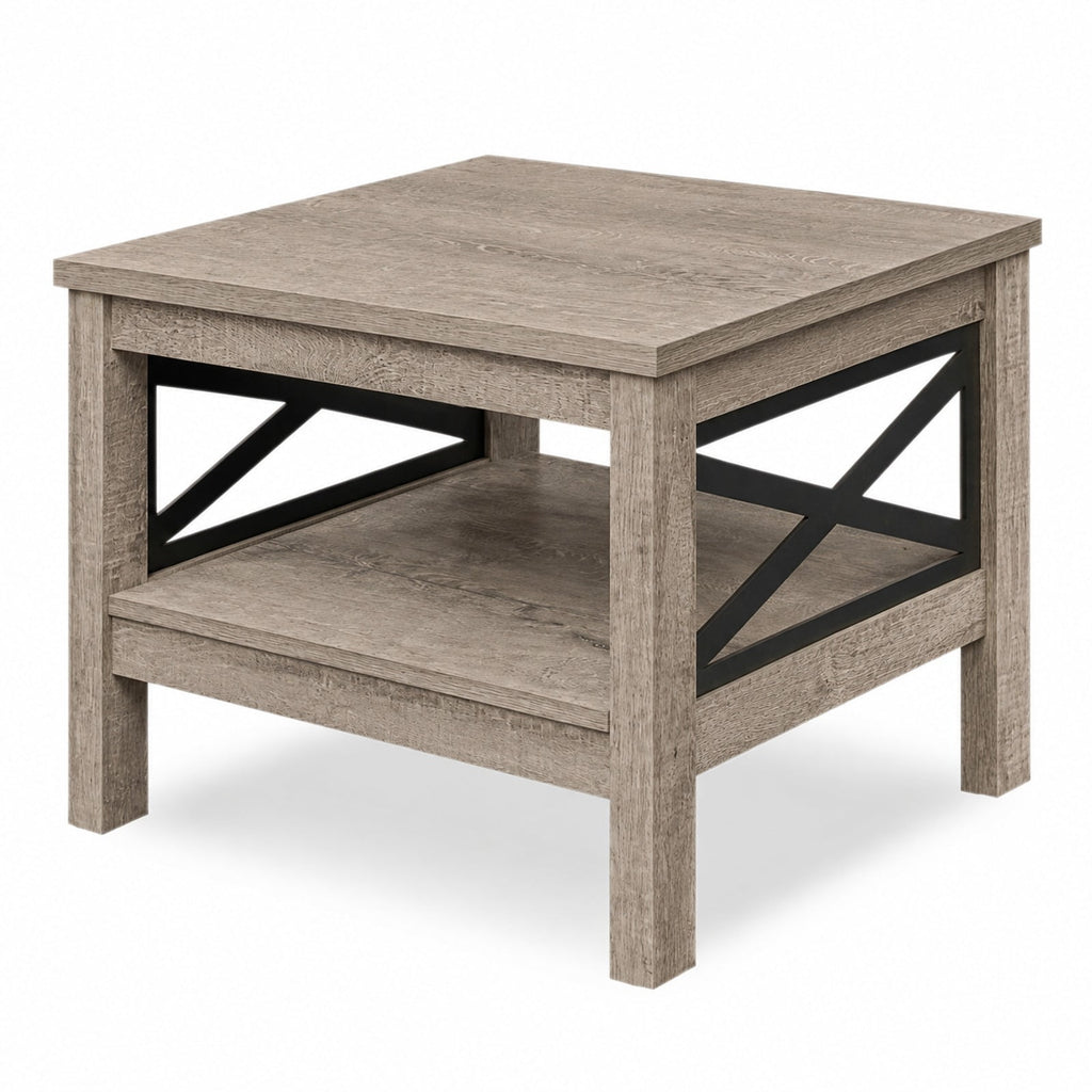 Airfind 2-Tier Square Side Table with Storage Shelf and X-Frame for Bedroom Living Room, 220 lbs Capacity, Engineered Wood MDF Frame, Brown