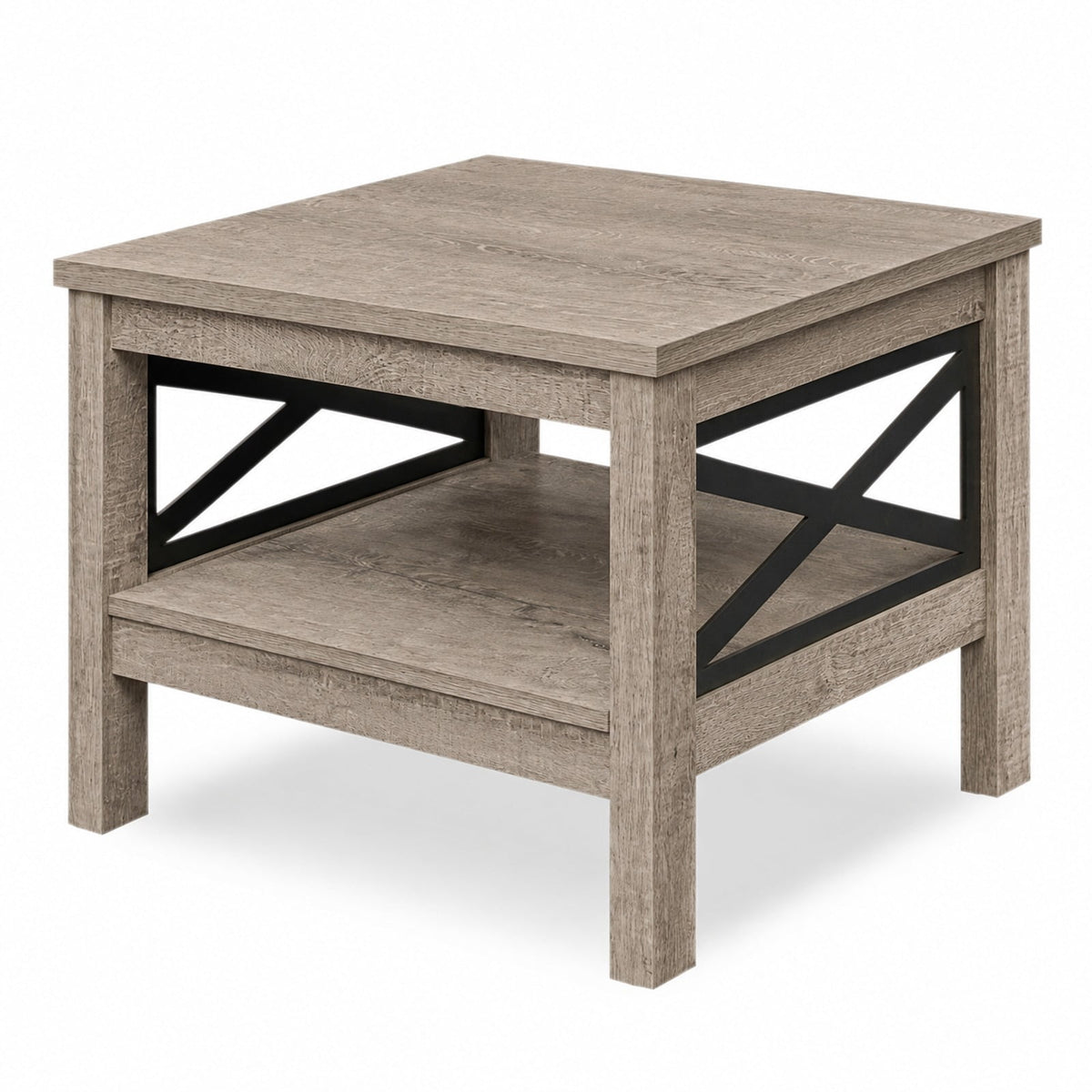 Airfind 2-Tier Square Side Table with Storage Shelf and X-Frame for Bedroom Living Room, 220 lbs Capacity, Engineered Wood MDF Frame, Brown