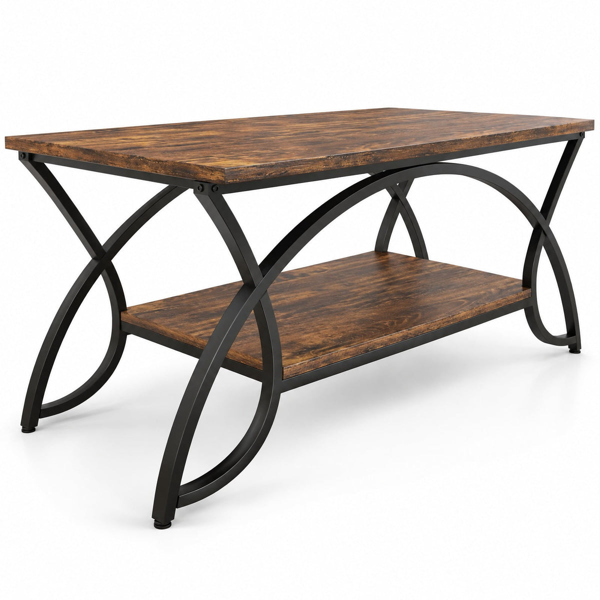 Airfind 2-Tier wood grain Coffee Table with wood grain top and Metal Frame, 110 lbs Capacity, Engineered wood steel Frame, Coffee