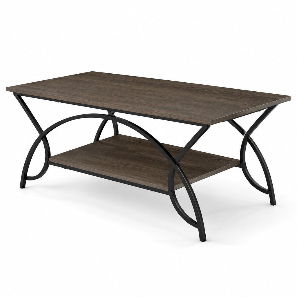 Airfind 2-Tier wood grain Coffee Table with wood grain top and Metal Frame, 110 lbs Capacity, Engineered wood steel Frame, Oak