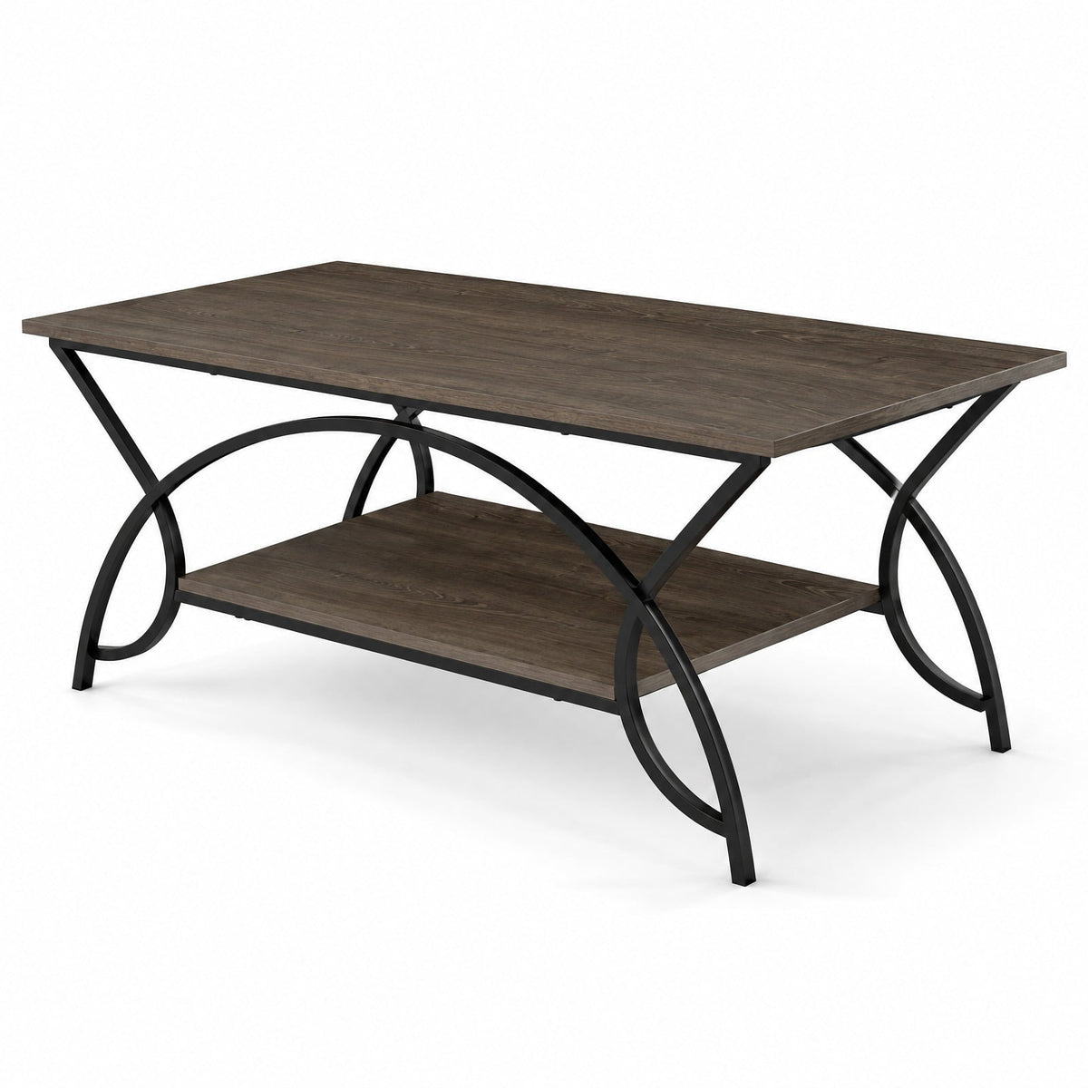 Airfind 2-Tier wood grain Coffee Table with wood grain top and Metal Frame, 110 lbs Capacity, Engineered wood steel Frame, Oak