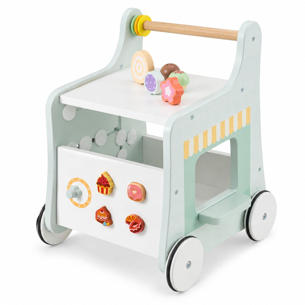 Airfind 2-in-1 Baby Walker with Storage and Ice Creams for 1+ Years Old, MDF Plywood Frame, Light Green