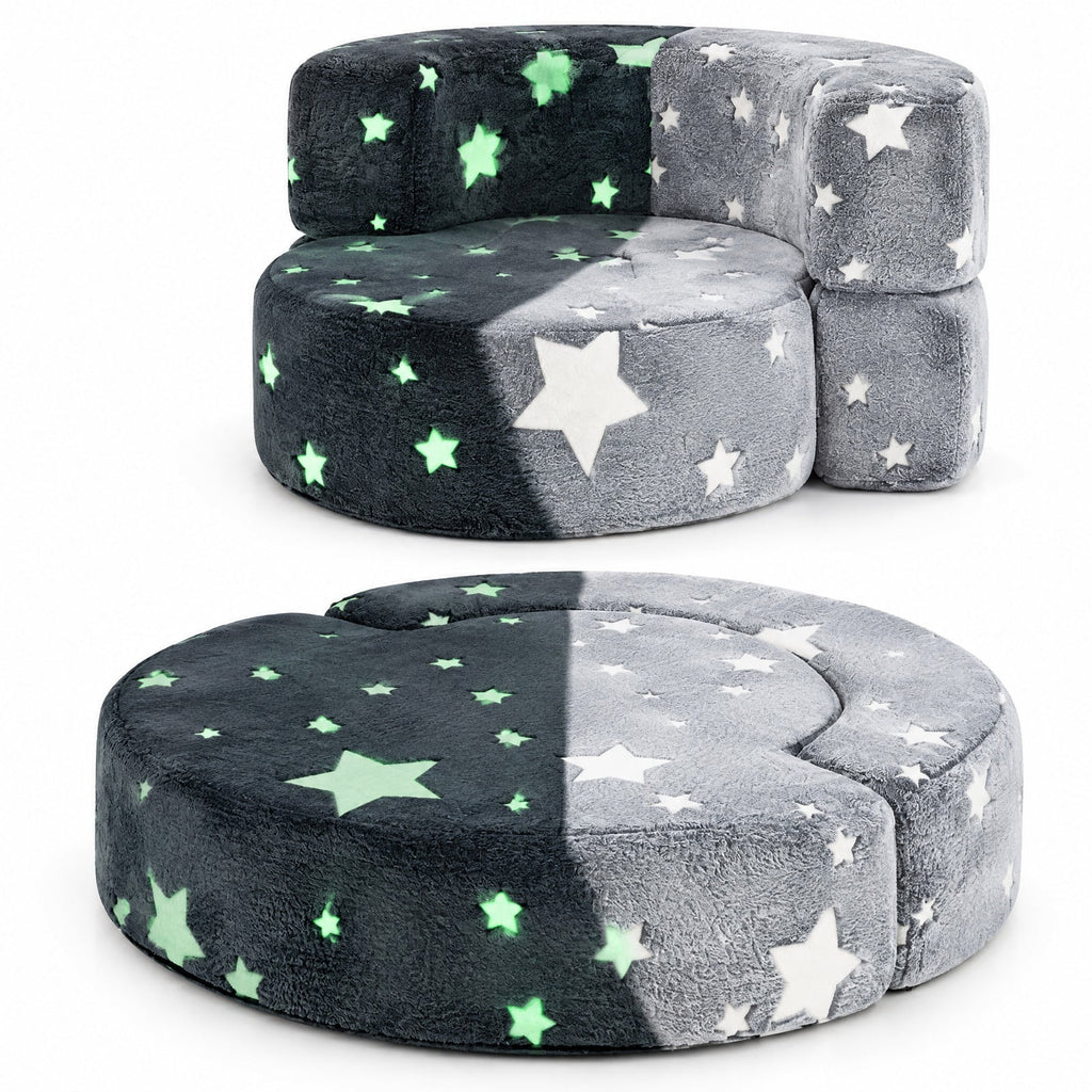 Airfind 2-in-1 Convertible Glow in the Dark Kids Sofa with Removable Washable Cover, Flannel Fabric Sponge Frame, for 3+ Years Old, Gray