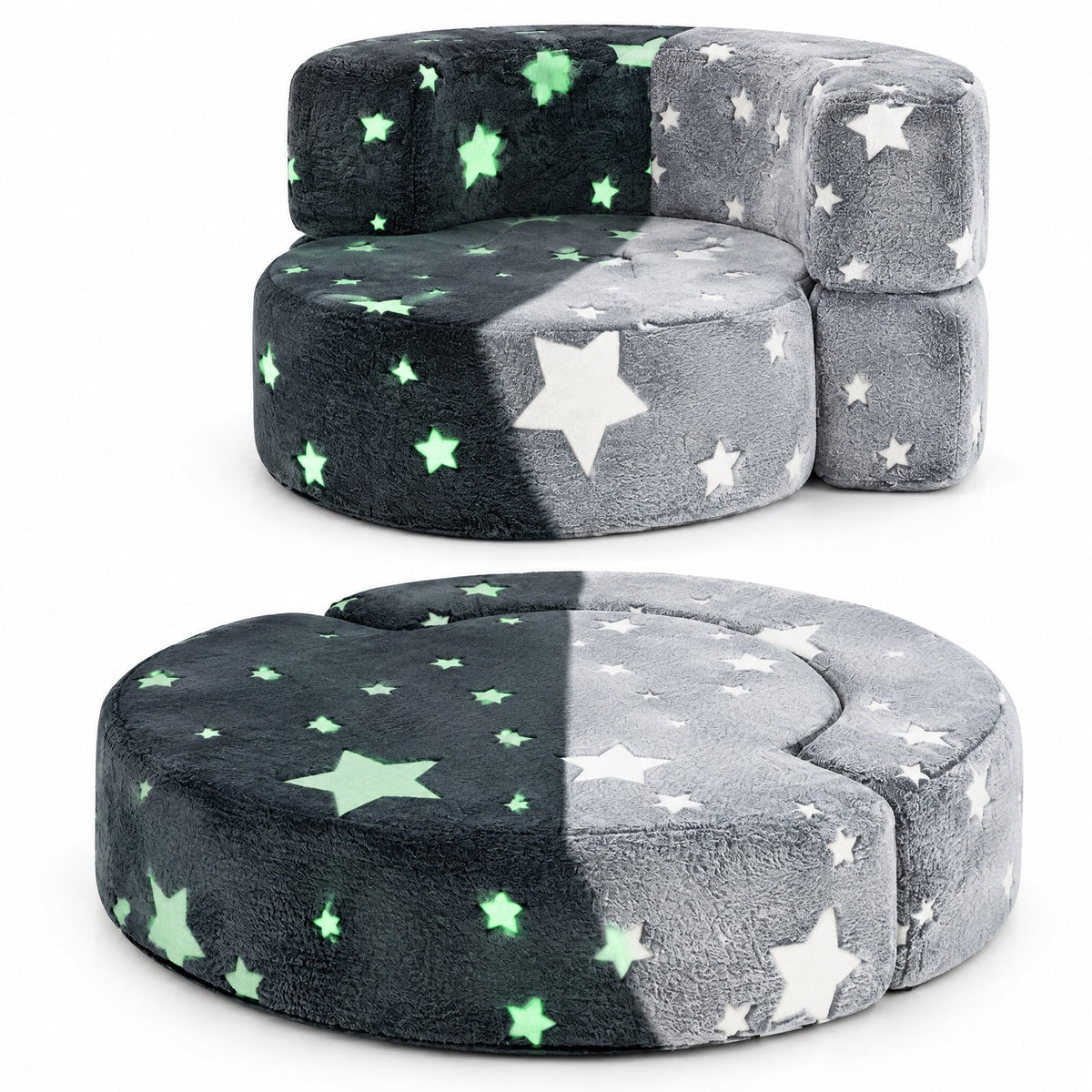 Airfind 2-in-1 Convertible Glow in the Dark Kids Sofa with Removable Washable Cover, Flannel Fabric Sponge Frame, for 3+ Years Old, Gray