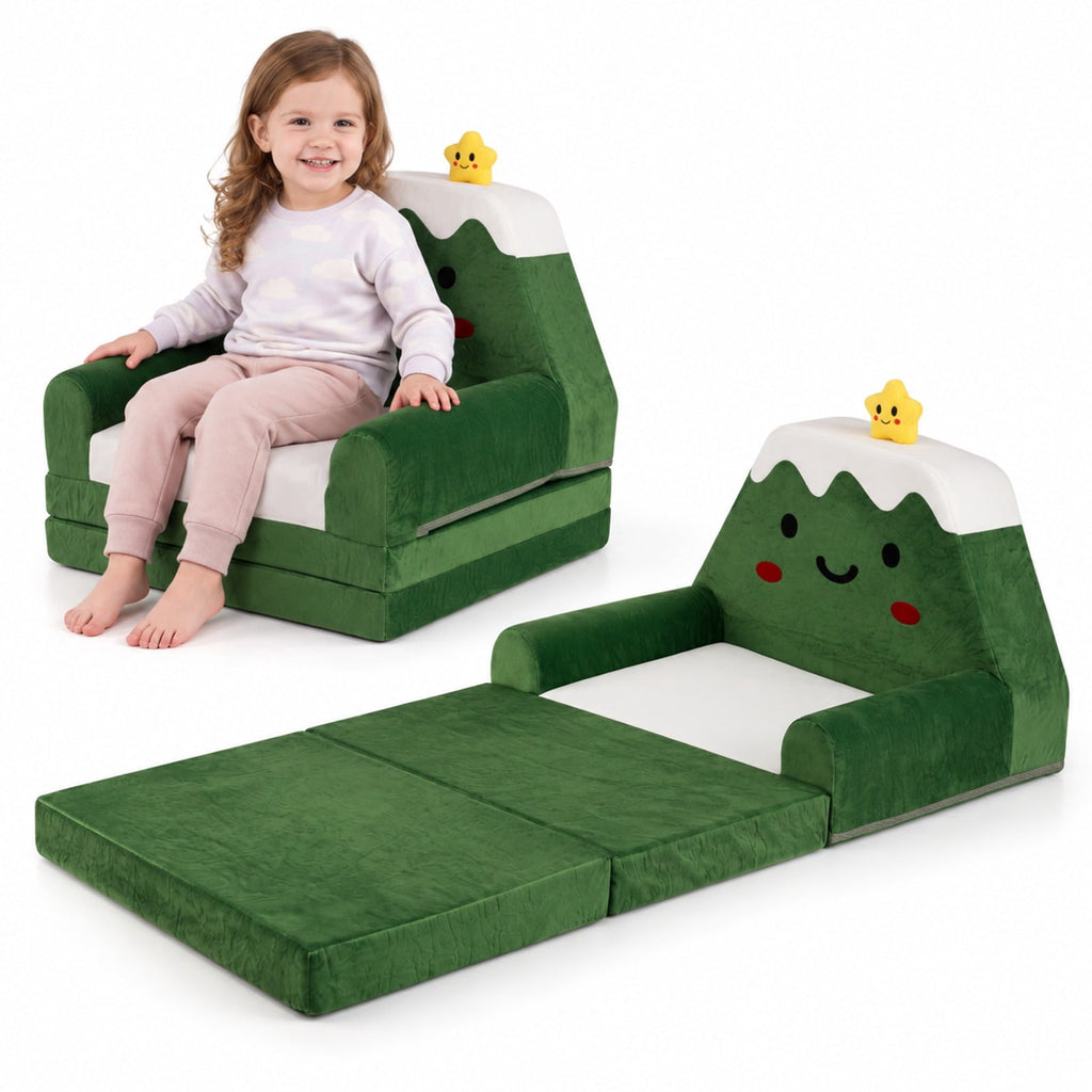 Airfind 2-in-1 Convertible Kids Sofa to Lounger with Christmas Patterns, Ultra-soft Fabric Sponge Frame, for 18-36 Months Old, Green