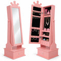 Airfind 2-in-1 Kids Play Jewelry Armoire with Full Length Mirror and Drawers, MDF Glass Frame, for 3+ Years Old, 13.5 x 12 x 40.5/44.5 Footprint