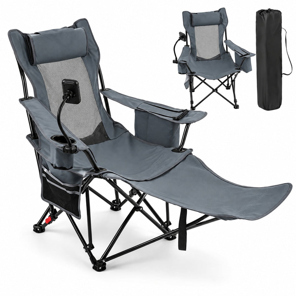 Airfind 2-in-1 Reclining Camping Chair with 3-Level Adjustable Backrest, 330 lbs Capacity, Fabric Metal Cotton Frame, 51.5 Inch x 32 Inch x 34.5 Inch Footprint