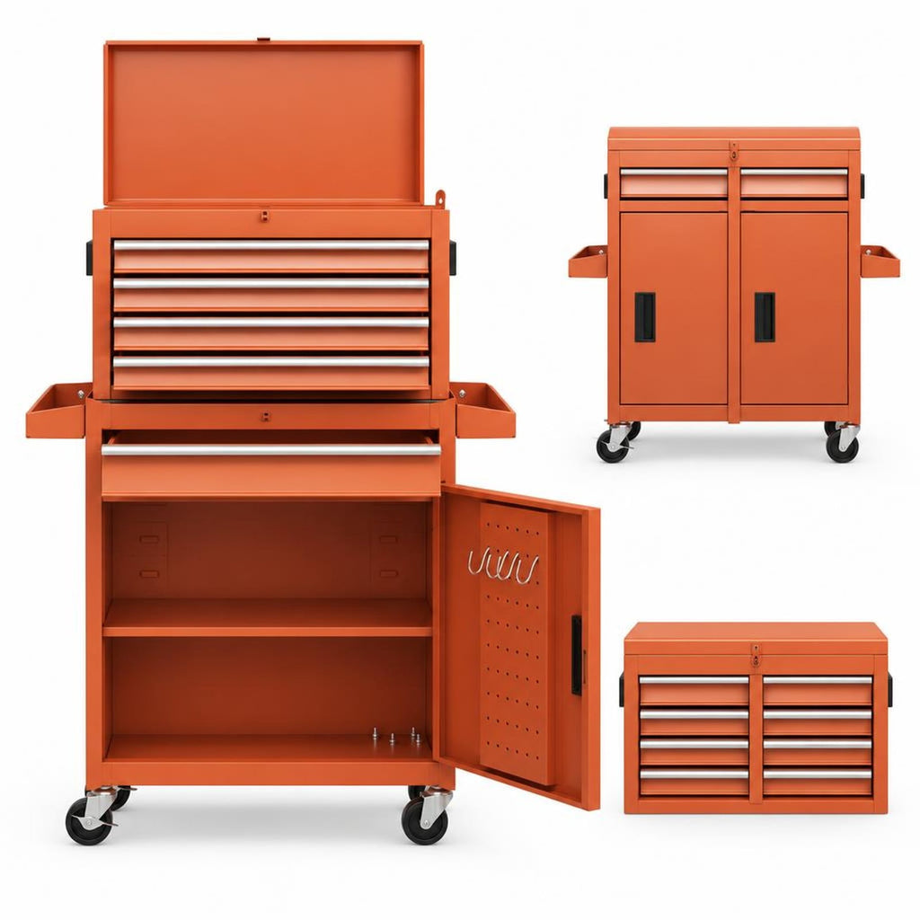Airfind 2-in-1 Rolling Tool Chest with 5 Sliding Lockable Drawers, 220.5 lbs Capacity, Steel rubber-plastic synthetic Frame, Orange