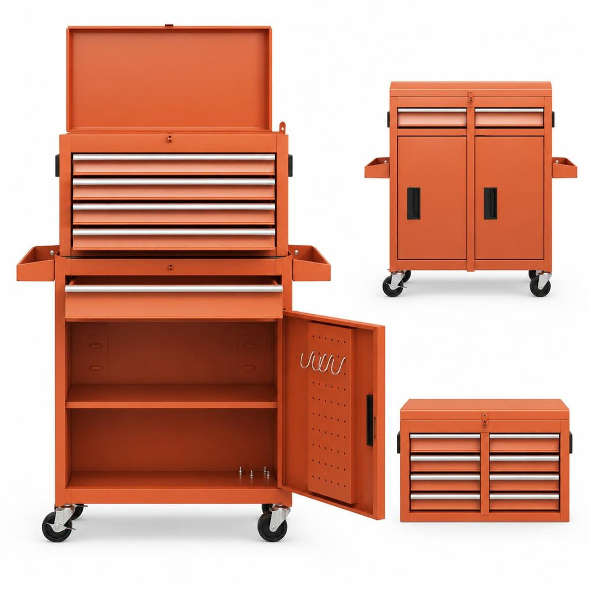 Airfind 2-in-1 Rolling Tool Chest with 5 Sliding Lockable Drawers, 220.5 lbs Capacity, Steel rubber-plastic synthetic Frame, Orange