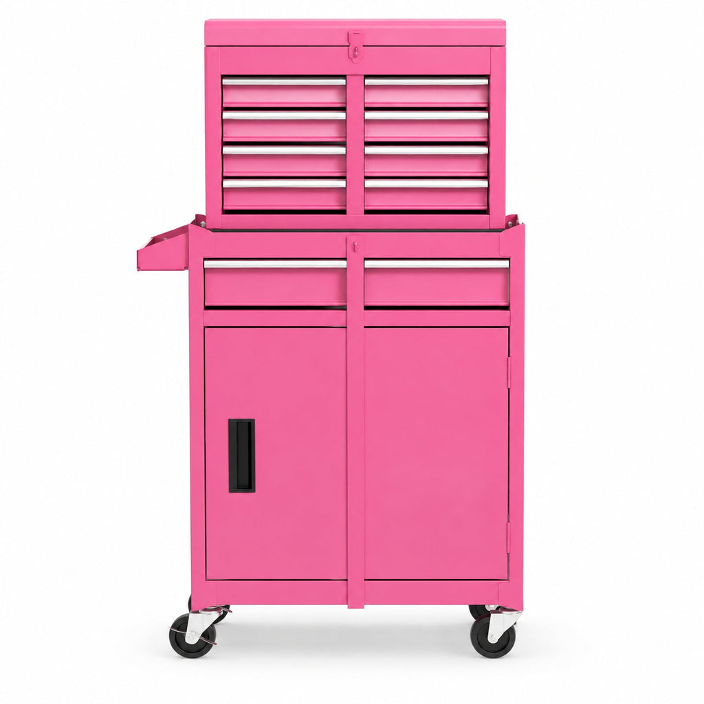 Airfind 2-in-1 Rolling Tool Chest with 5 Sliding Lockable Drawers, 220.5 lbs Capacity, Steel rubber-plastic synthetic Frame, Pink Main