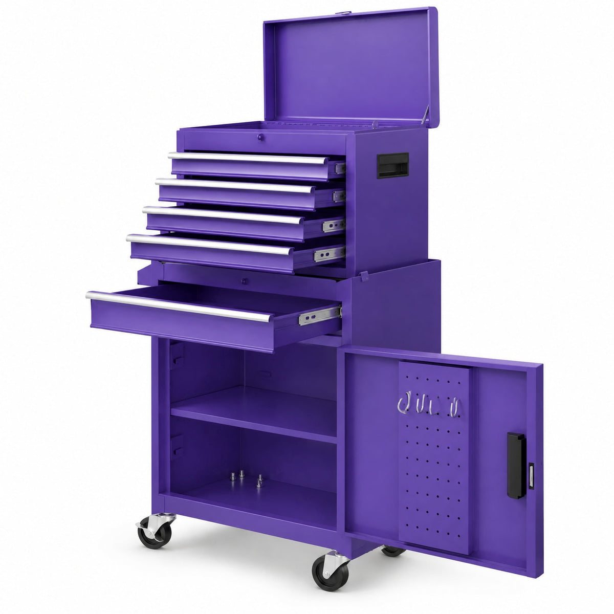 Airfind 2-in-1 Rolling Tool Chest with 5 Sliding Lockable Drawers, 220.5 lbs Capacity, Steel rubber-plastic synthetic Frame, Purple