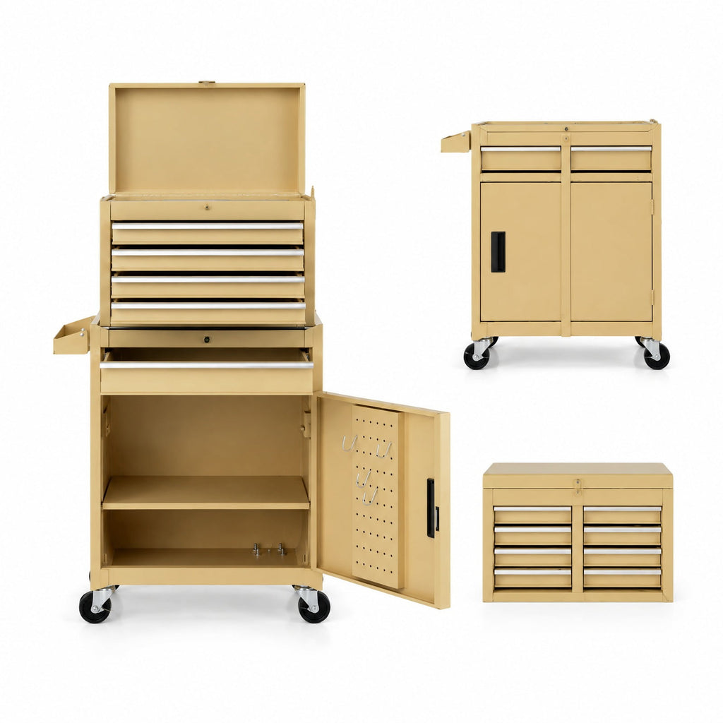 Airfind 2-in-1 Rolling Tool Chest with 5 Sliding Lockable Drawers, 220.5 lbs Capacity, Steel rubber-plastic synthetic Frame, Yellow