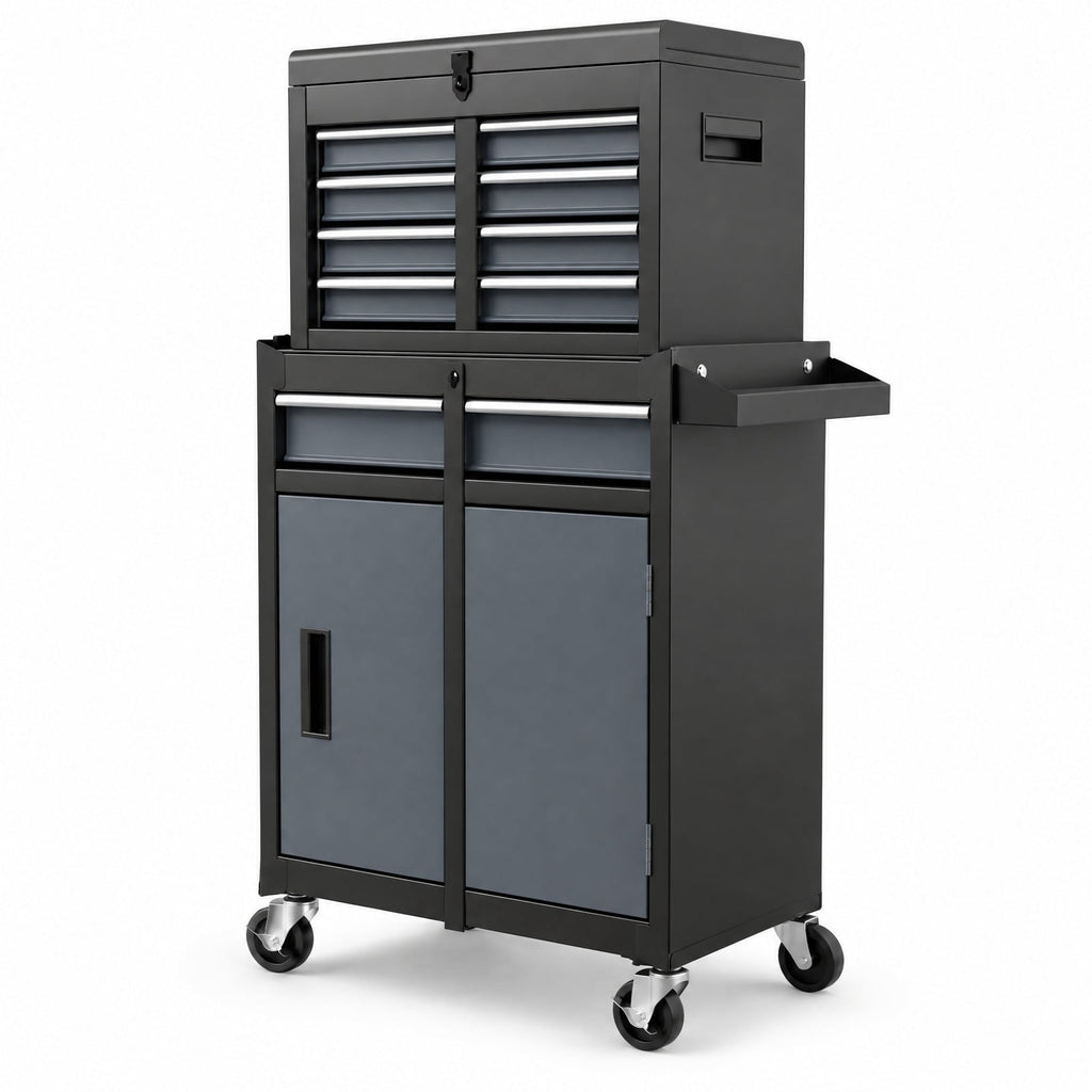 Airfind 2-in-1 Rolling Tool Chest with 5 Sliding Lockable Drawers-Black and Gray, 220.5 lbs Capacity, Steel rubber-plastic synthetic Frame, Black