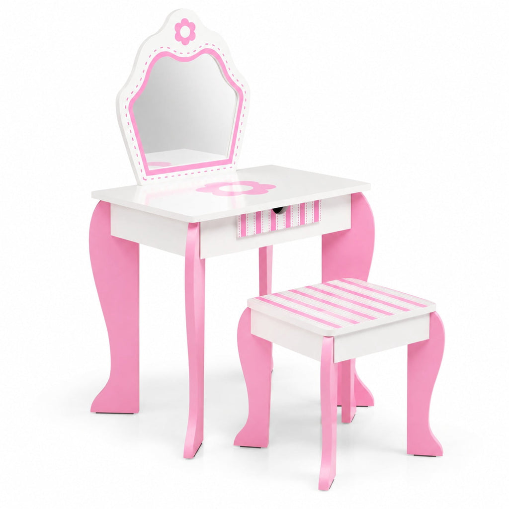 Airfind 2-in-1 Toddler Vanity Set with Detachable Top and Cute Flower Patterns, 66 lbs Capacity, MDF acrylic Frame, White