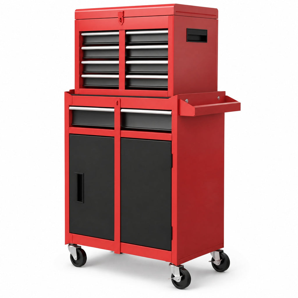 Airfind 2-in-1 Tool Chest and Cabinet with 5 Sliding Drawers-Black and Red, 220.5 lbs Capacity, Steel rubber-plastic synthetic Frame, Gray