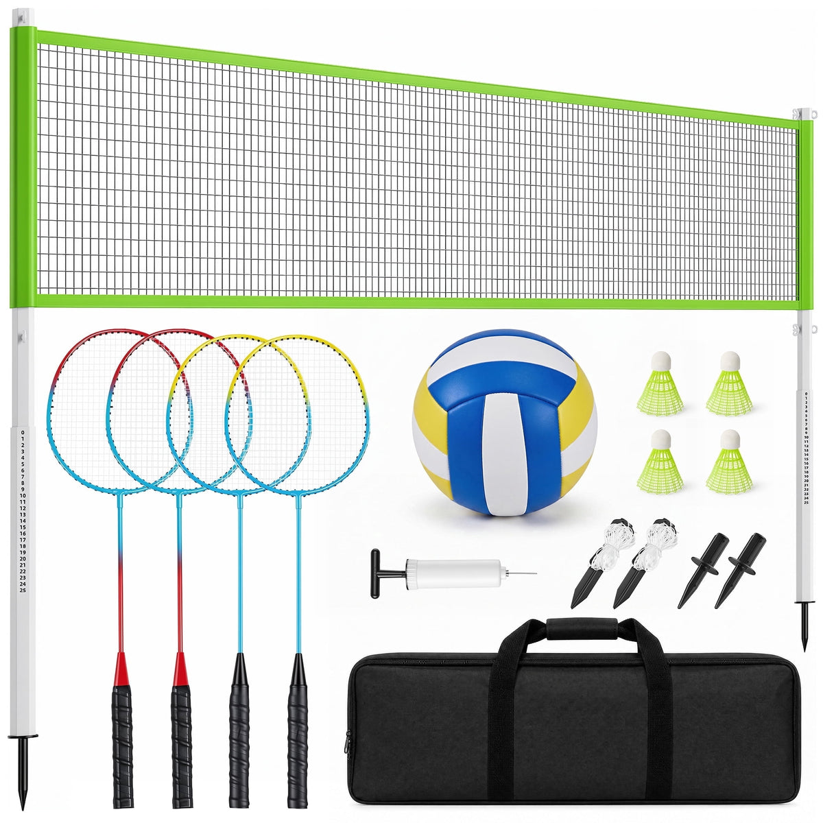 Airfind Volleyball and Badminton Set, Outdoor Portable Badminton Net with Adjustable Height, Complete Net Set with Accessories for Backyard and Beach