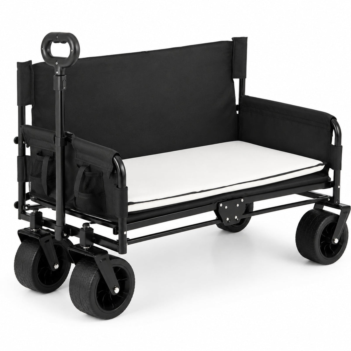 AIRFIND Collapsible Utility Wagon with 2-in-1 Bench Seat Design and 176 Lb Capacity for Beach, Camping and Outdoor Trips, Black