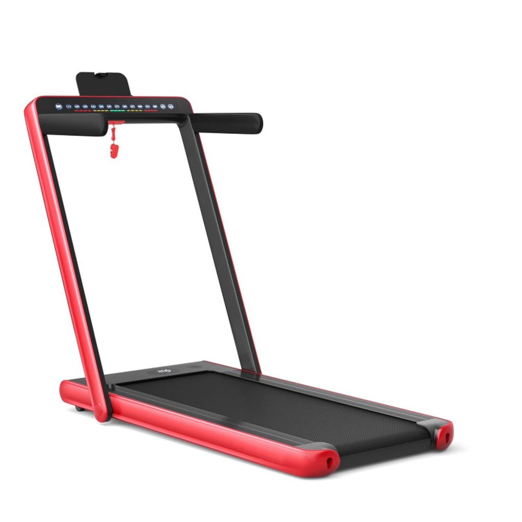 Airfind 2-in-1 Walk-to-Run Folding Treadmill for home with audio console and app sync plus cushioned belt for small spaces, Red