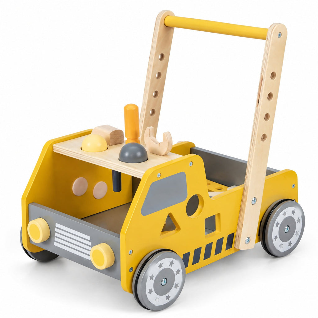 Airfind 2-in-1 Wooden Baby Walker with Adjustable Speed and Bottom Storage, MDF Frame, for 3+ Years Old, 16in x 12.5in x 16.5in Footprint, Yellow