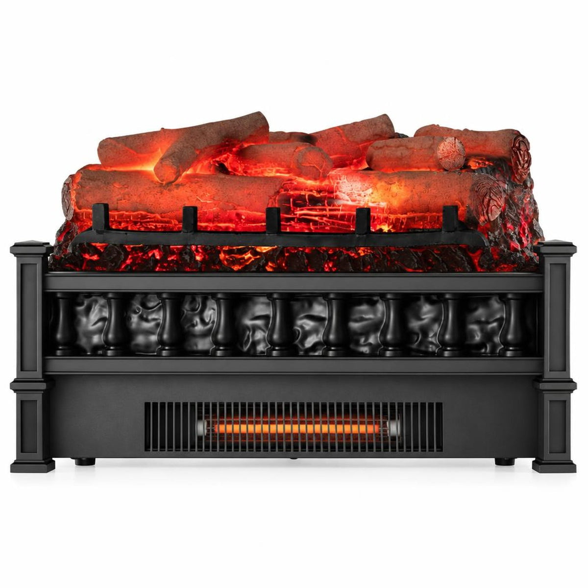 Airfind 20 Inch Electric Fireplace Heater with Realistic Birchwood Ember Bed, Black, Easy to operate with functional control panel