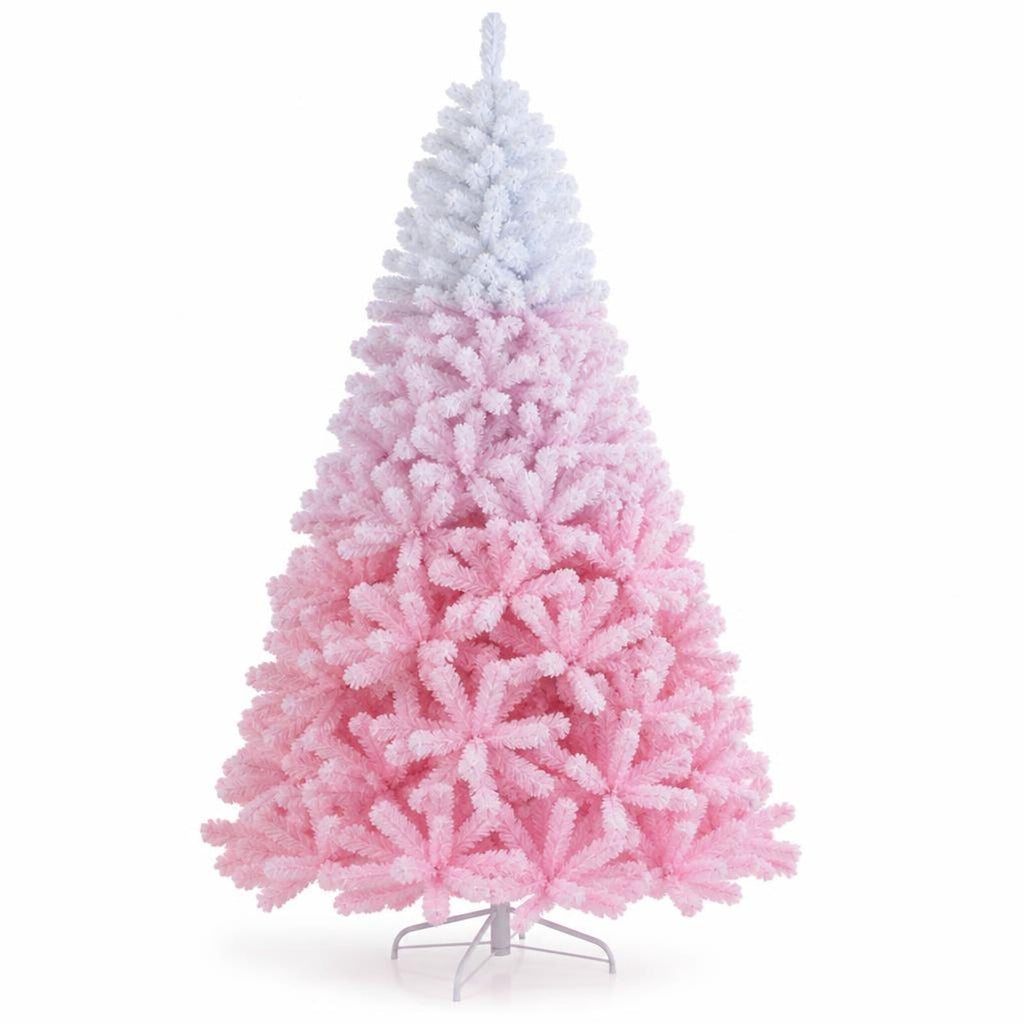 Airfind 2025 New Artificial Christmas Tree with Folding Metal Stand and 456 Branch Tips-7FT, Pink, Diameter of Stand 16in 18in 20in 22in