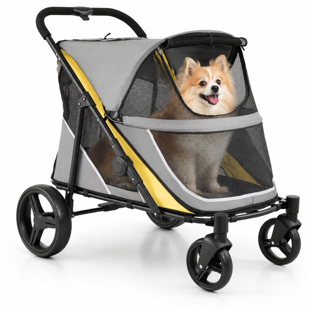 Airfind 220 LBS Heavy Duty Dog Stroller for Large and Medium Dogs with One-Step Foot Brake and Top and Front Windows, 41.5in x 27in x 40inCabin Footprint