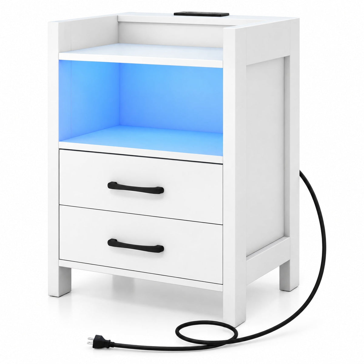 Airfind 23.5 Inches Nightstand with Charging Station and Open Storage Shelf, 15 lbs Capacity, Engineered Wood MDF Frame, 18 x 14 x 23.5 Footprint