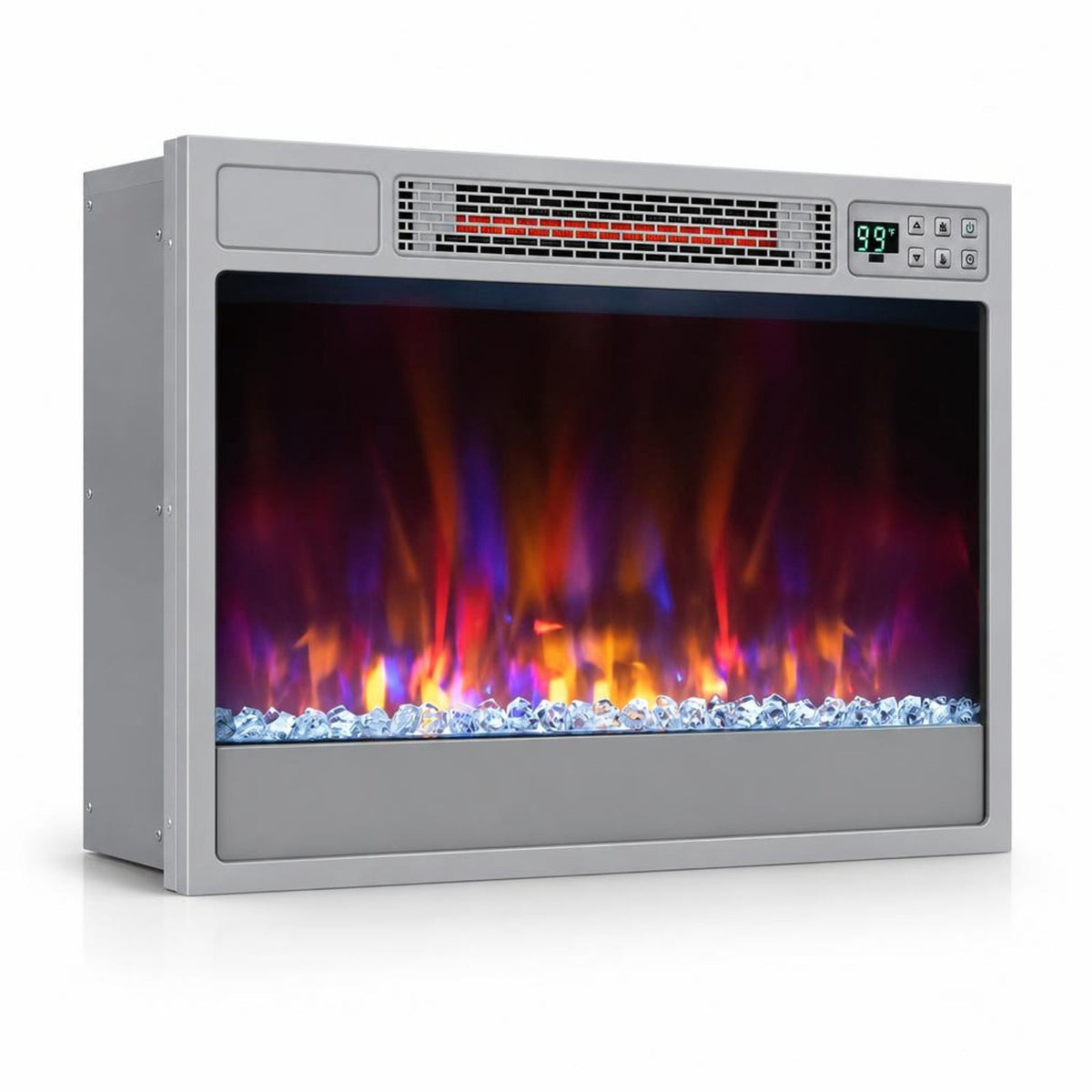 Airfind 23 Inch 1500W Recessed Electric Fireplace Insert with Remote Control, Metal Tempered Glass PS Frame, Silver