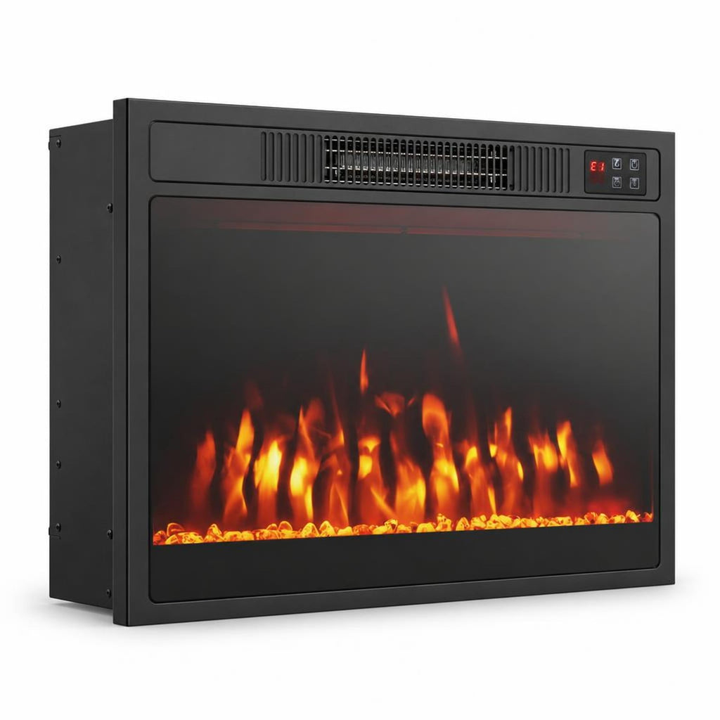 Airfind 23 Inches 750W/1500W Electric Fireplace Heater featuring Adjustable Flame Color and Brightness, Metal Tempered Glass Frame, Black