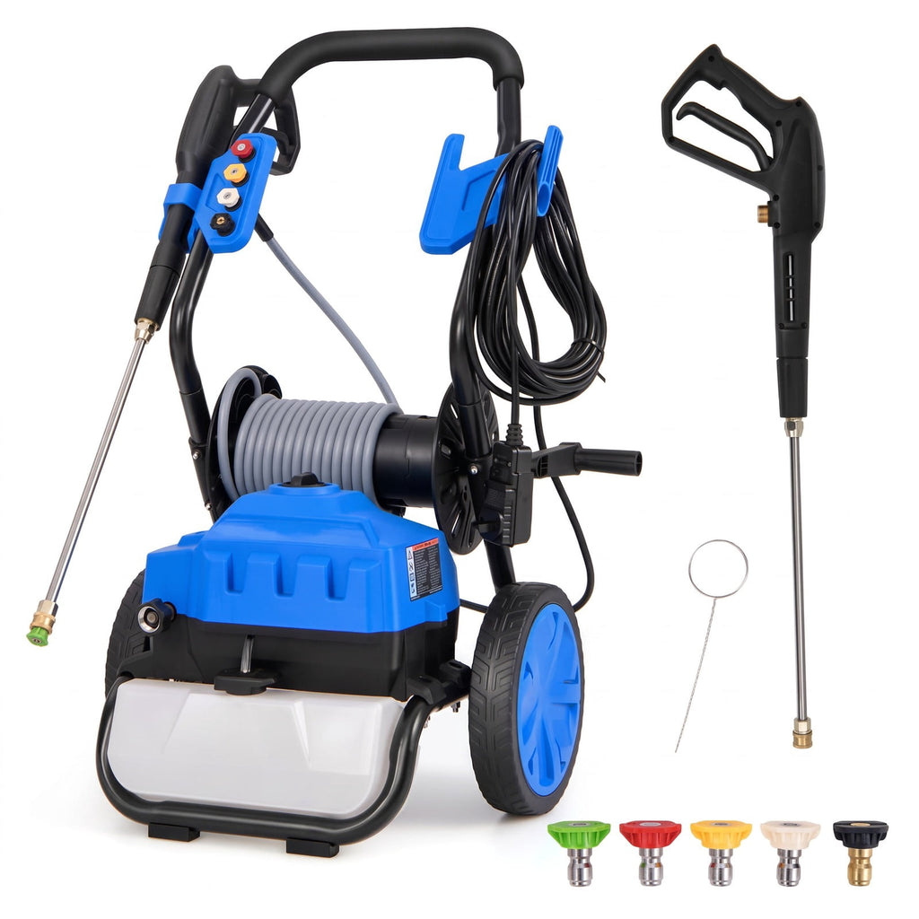 Airfind 2300 PSI 1.8 GPM Electric Pressure Washer with Wheels and 5 Quick Connect Nozzles, PP Metal Frame, 20 x 18 x 35.5 Footprint, Blue
