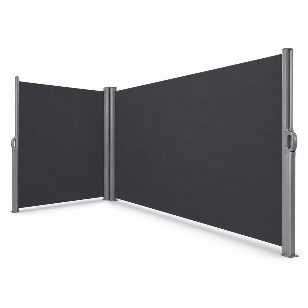 Airfind 237 x 63 Inch Patio Retractable Double Folding Side Awning Screen Divider, Aluminum Frame, 236 Inch x 2 Inch x 63 Inch Footprint, Dark gray
